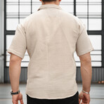 Open Collar Short-Sleeve Button-Up Shirt // Beige (S)