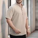 Mandarin Collar Short-Sleeve Henley // Beige (S)