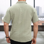 Open Collar Short-Sleeve Button-Up Shirt // Khaki (S)