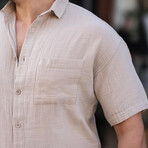 Camp Collar Short-Sleeve Button-Up Shirt // Light Beige (S)