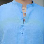 Mandarin Collar Short-Sleeve Henley // Light Blue (S)