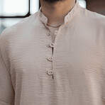Mandarin Collar Short-Sleeve Henley // Beige (S)