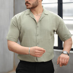 Open Collar Short-Sleeve Button-Up Shirt // Khaki (S)