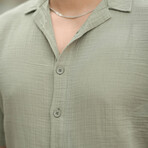 Open Collar Short-Sleeve Button-Up Shirt // Khaki (S)