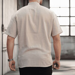 Mandarin Collar Short-Sleeve Henley // Beige (S)