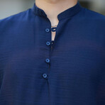 Mandarin Collar Short-Sleeve Henley // Navy (S)