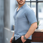 Open Collar Short-Sleeve Button-Up Shirt // Cold Blue (S)