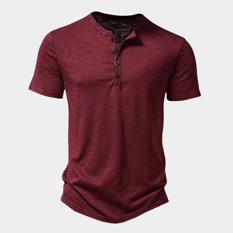 Solid Short-Sleeve Henley // Burgundy (XS)