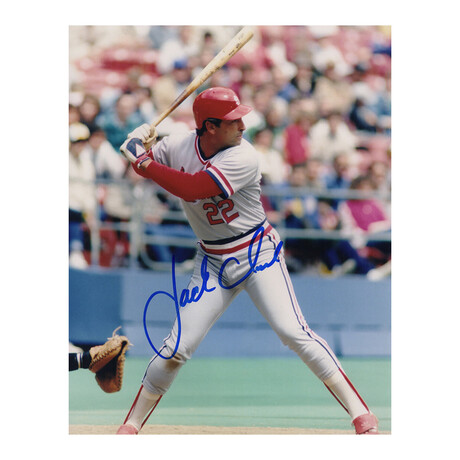 Jack Clark // Cardinals Batting // Signed White Jersey 8x10 Photo