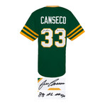 Jose Canseco // Signed Green Throwback Custom Baseball Jersey w/88 AL MVP