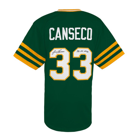 Jose Canseco // Signed Green Throwback Custom Baseball Jersey w/88 AL MVP