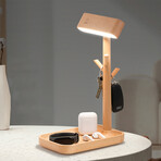 Solid Wood Detachable LED Small Table Lamp with Rack Organizer (Natural)