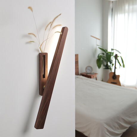 Solid Wood Wall Mount Sconce Vase Touch Switch Light (Medium Natural)