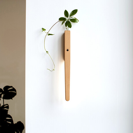 Extended Solid Wood Wall Vase Lamp with Motion Sensor (Medium Natural)