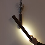 Extended Solid Wood Wall Vase Lamp with Motion Sensor (Medium Natural)
