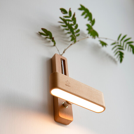 Solid Wood Magnetic Sconce Vase Touch Switch Light (Natural)