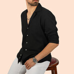 Textured Weave Button-Up Shirt // Black (XL)