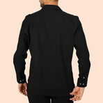 Textured Weave Button-Up Shirt // Black (XL)