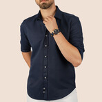Diamond Patterned Button-Up Shirt // Navy (XL)