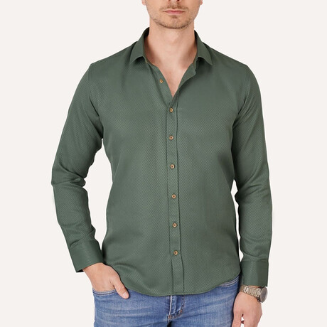 Diamond Patterned Button-Up Shirt // Green (S)