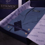 Textured Weave Button-Up Shirt // Indigo (L)