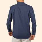 Textured Weave Button-Up Shirt // Indigo (L)