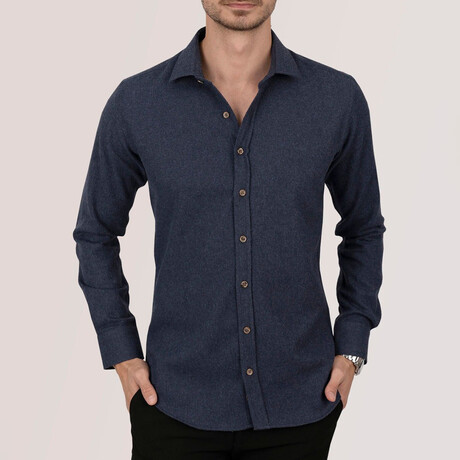 Flannel Button-Up Shirt // Navy (S)