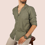 Textured Weave Button-Up Shirt // Khaki (S)