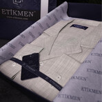 Textured Weave Button-Up Shirt // Beige (M)