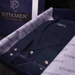 Textured Weave Button-Up Shirt // Navy (L)