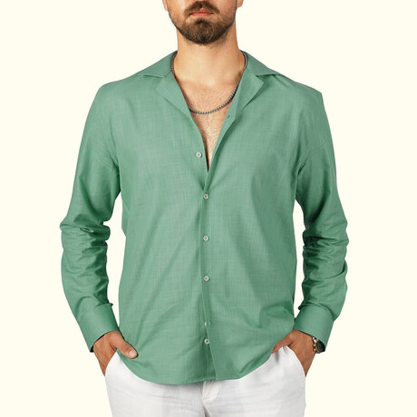 Textured Weave Button-Up Shirt // Mint (S)