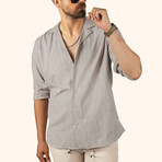 Textured Weave Button-Up Shirt // Beige (M)