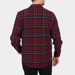 Plaid Flannel Button-Up Shirt // Burgundy + Yellow (M)