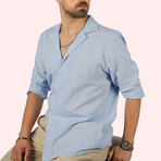 Textured Weave Button-Up Shirt // Blue (S)