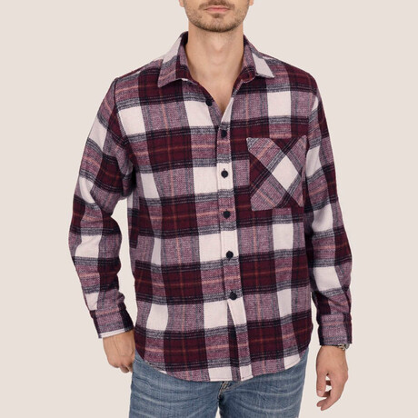 Plaid Flannel Button-Up Shirt // Red + White (S)
