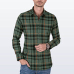 Plaid Button-Up Shirt // Green + Orange (S)