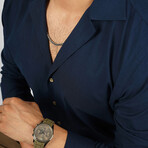 Textured Weave Button-Up Shirt // Navy (L)