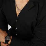 Textured Weave Button-Up Shirt // Black (XL)