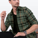Plaid Button-Up Shirt // Green + Orange (S)