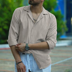 Textured Weave Button-Up Shirt // Beige (M)