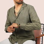 Textured Weave Button-Up Shirt // Khaki (S)