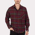 Plaid Flannel Button-Up Shirt // Burgundy + Yellow (M)