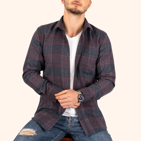 Plaid Flannel Button-Up Shirt // Navy (S)