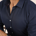 Diamond Patterned Button-Up Shirt // Navy (XL)