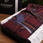 Plaid Flannel Button-Up Shirt // Burgundy + Yellow (M)