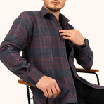 Plaid Flannel Button-Up Shirt // Navy (2XL)