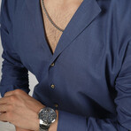 Textured Weave Button-Up Shirt // Indigo (L)