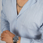 Textured Weave Button-Up Shirt // Blue (S)