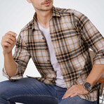 Plaid Button-Up Shirt // Beige + Brown (2XL)