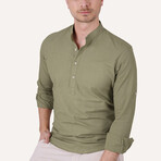 Mandarin Collar Quarter-Button Shirt // Khaki (S)
